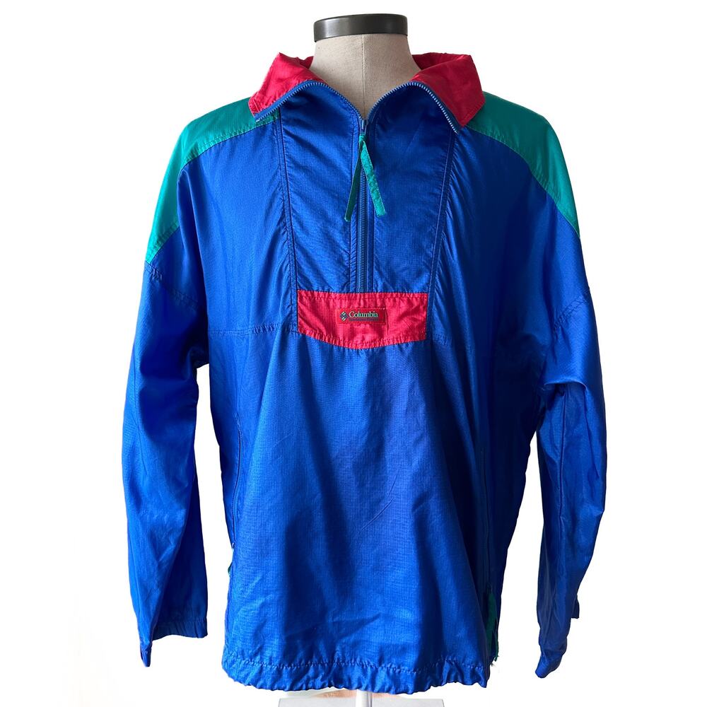 Vintage Columbia colorblock windbreaker blue red XL 90s colorblock gorpcore